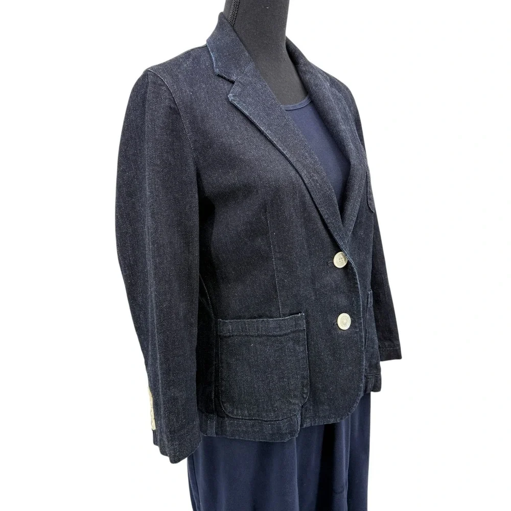 Lauren Jeans Co Women's Denim Blazer Jacket‎ Embroidered Logo 90s Y2K  Large - Picture 3 of 10